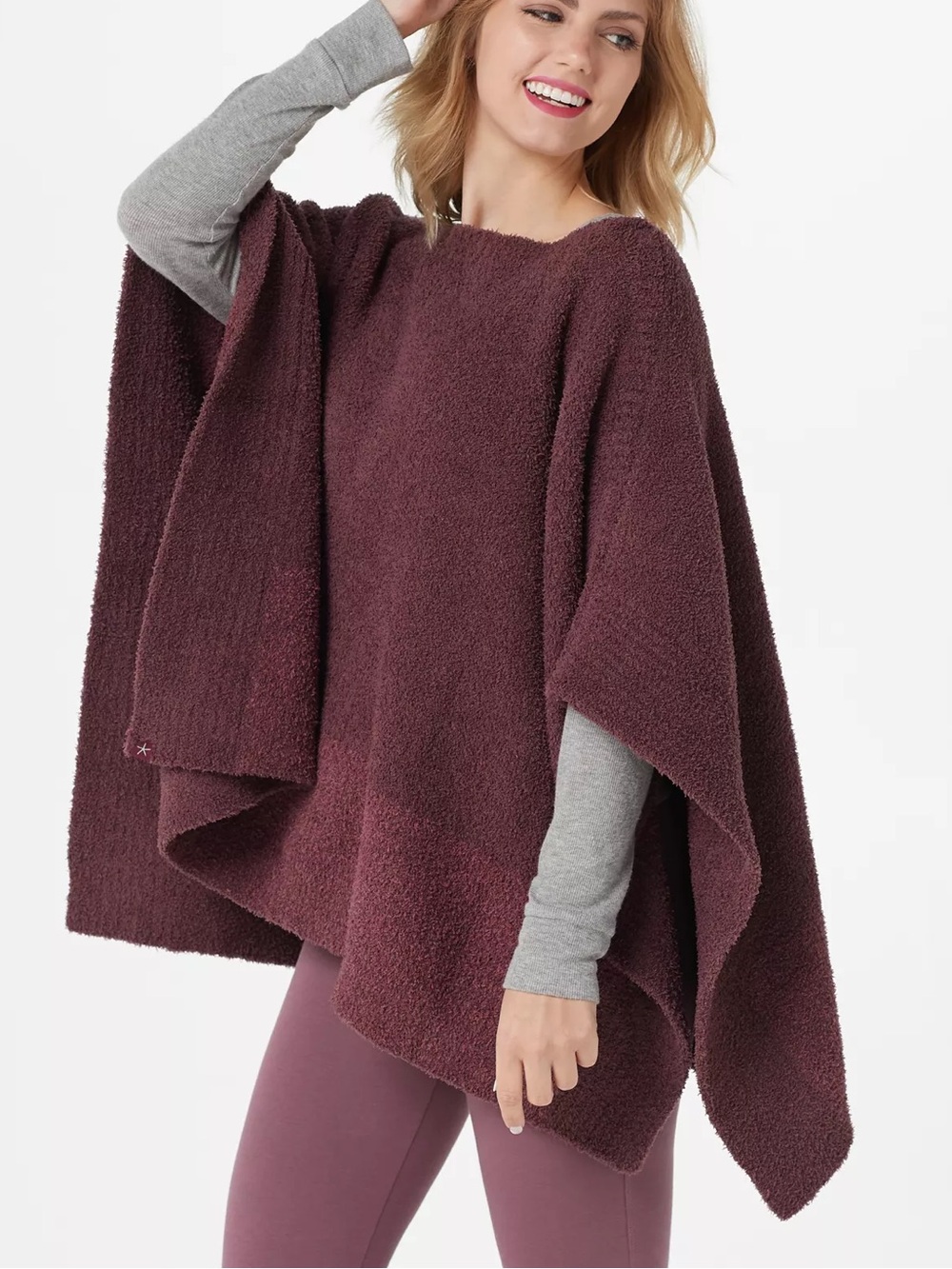 Barefoot Dreams Women One Size Plus Mulberry Berry CozyChic Coastline Poncho NWT